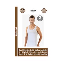 Grey Cat Özel Üretim İçlik Nefes Alabilir Ev Giyimi Erkek Beyaz Ribana Atlet 3'lü Paket %100 Pamuklu