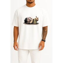 Bahriyeli Collection Oversize Troll Norway Norse Mythology Norwegian Gnome Göğüs Tasarımlı Unisex T-shirt Beyaz
