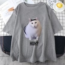 Flood Of Style Kedi Ha Diyor Komik Meme Baskı T-shirt Erkekler Kadınlar 100% Pamuk Streetwear Vintage Kısa Gri