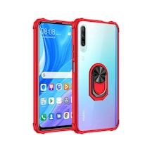Huawei P Smart Pro 2019 Kılıf Arkası Şeffaf Kenarları Renkli Yüzüklü Tank Kapak Mola