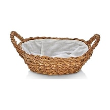 El Yapımı Doğal Hasır Kulplu Çok Amaçlı Dekoratif Oval Sepet, Hasır Kulplu Ekmek Sepeti 27x18x8 Cm