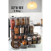 Vienev Peggy Beyaz Serigrafili Kare Ve Dikdörtgen Saklama Seti Antrasit 8x 1.75 + 1.2 + 0.55 ML 4x 800 + 400 ML 32'li Antrasit
