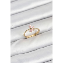 Pirinç Gold Renk Pembe Kelebek Kadın Yüzük Rekli