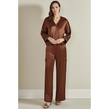 Guitar Geniş Paça Kahverengi Dokuma Pantolon Kahverengi