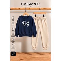 Overmax King Baskılı Çocuk Eşofman Takımı Kapüşonsuz Sweatshirt & Eşofman Altı Lacivert-bej - 921711866 Lacivert-bej