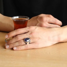 Gümüş Mavi Zirkon Taşlı Erkek Yüzük (551172424)
