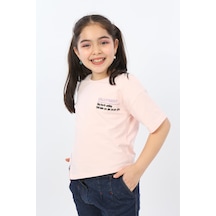 Toontoy Kids Toontoy Kız Çocuk Baskılı Bisiklet Yaka Kısa Kollu Asimetrik Tişört Pudra