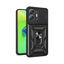 Herşeytrend İnfinix Hot 30 5g Kılıf Pars Lens Yüzüklü Silikon - Siyah Çok Renkli Diğer