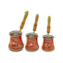 Bakır Cezve Özel İşlemeli Kırmızı 3'lü Set