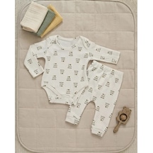 Süpermini Baby Alt Üst Takım Unisex Bebek Mom Dad Baskılı Beyaz 2 Parça