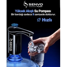 Senvo Pump Damacana Su Pompası Hızlı Dolum, Ultra Sessiz, Tek Şarjla 15 Damacanaya Kadar Siyah