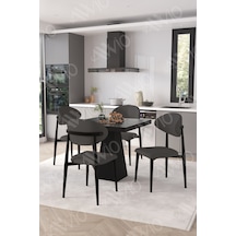 Avvio Vanessa Siyah Polo Metal Sandalye 90x90 Kare Yemek Masası Mutfak Masası Masa Sandalye Takımı Siyah Mermer