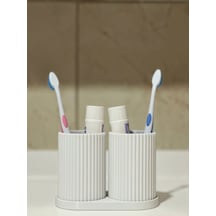 Modern Banyo Düzenleyici - Diş Fırçalık Seti - Ikili Set - Beyaz 10cm Beyaz