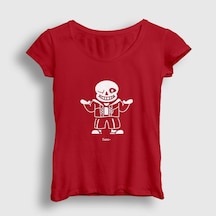 Presmono Kadın Sans Undertale T-shirt Kırmızı