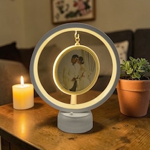 Led Işıklı Yuvarlak Fotoğraf Çerçevesi Kişiye Özel Fotoğraf Baskılı Resimli Gece Lambası Beyaz