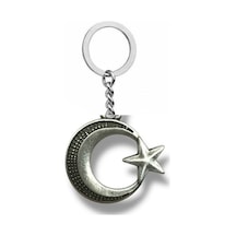 Taş Detaylı Gümüş Renk Ay Yıldız Metal Anahtarlık Parlak Ve Anlamlı Unisex Aksesuar