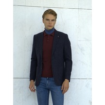 Erkek Yün Ceket Nopeli Mono Yaka Torba Cep Çift Yırtmaç Slim Fit Ceket Ncs Jeans 4003-Lacivert