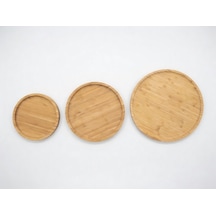 3'lü Bambu Sunum Tabağı Seti - 18cm 23cm 30cm Yuvarlak Servis Tabağı - Mutfak Ve Sofra Düzenleyici Açık Gri