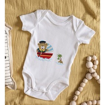 Bitmeyenkartus Bk Kids Sevimli Kaptan Tasarımlı Bebek Body Zıbın - Model 2 Çok Renkli