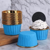Kağıt Muffin Kek Ve Sufle Kapsülü Mavi Içi Metalik Gold 10'lu Goldcakes