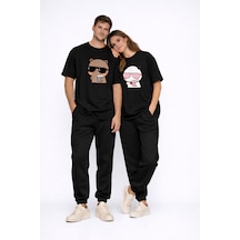Nevermınd Sevgili Kombini Panda Bardak Baskılı Çift Tişört Oversize Unisex Partner Kombin Çift Seti Siyah Siyah
