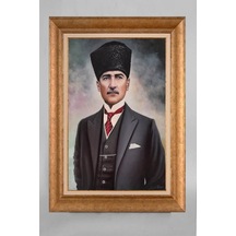 Altın Varaklı Çerçeveli Paspartulu Atatürk Tablo E513