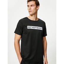 Koton Spor Tişört Slogan Baskılı Bisiklet Yaka Kısa Kollu Siyah 4Sam10056Nk 4Sam10056Nk999 Siyah