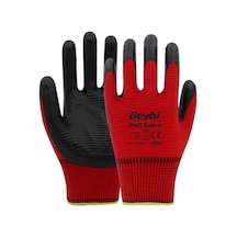 Beybi PN5 Zebra Polyester Örme Nitril İş Eldiveni – Kırmızı - Siyah