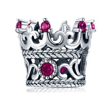 S925 Ayar Gümüş Kırmızı Taç Boncuk Dıy Bilezik Aksesuarları Çok Renkli