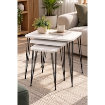 Sulorahome Metal Tel Zigon Sehpa Takımı Beyaz 3'lü