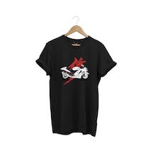 Racing Motorsiklet Japon Motoru Ve Yazı Baskılı Şık Regular Fit %100 Pamuk Siyah T-shirt Siyah
