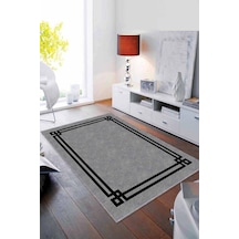 Gri Çerçeveli Kaymaz Tabanlı Makinede Yıkanabilir Halı Rv060n11