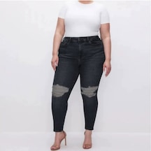 Kadın Streç Küçük Ayaklar Yırtık Normal Moda Skinny Jeans Siyah