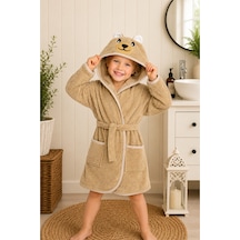 Ayıcık Kapüşonlu Çocuk Bornozu Unisex Bebek ve Çocuk Banyo Bornozu, Yumuşak Dokulu, 1-10 Yaş 1-2 Yaş