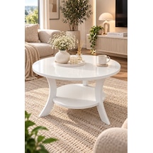Orta Sehpa Beyaz 75 Cm Çap - Mdf Ayak 46 Cm Yükseklik Modern Orta Sehpa Beyaz
