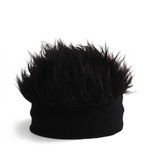Peruk Şapka Unisex Komik Örme Kap Peruk Kafa Bandı Yenilik Saç Siyah