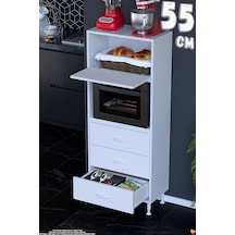 Nola 55 Cm Fırın Dolabı Üstü Kapaklı 3 Çekmeceli Çok Amaçlı Mutfak Kiler Banyo Dolabı 55x150x32 Cm Beyaz