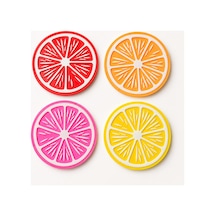 3dmarketi Limon Desenli Renkli Bardak Altlığı Çap 10 Cm 4'lü Çok Renkli