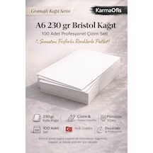 A6 230 Gr Bristol Kağıt 100 Adet Kalın, Pürüzsüz, Marker & Teknik Çizim Uyumlu