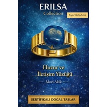 Sertifikalı Huzur Ve İletişim Yüzüğü Mavi Akik Doğal Taş Yüzük Ay Çok Renkli