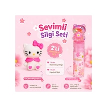 Sevimli Kedi Figürlü Kalemtıraşlı Silgi Ve Ruj Silgi Seti 2'li Avantajlı Kırtasiye Seti