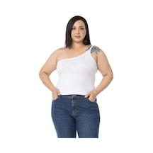 Disentis Büyük Beden Tek Omuz Dekolteli Viskon Beyaz Body-beyaz Beyaz