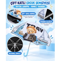 Mubx 6 Telli Fiber Çift Katlı Çocuk Şemsiyesi Rüzgarda Kırılmaz Şemsiye Beyaz