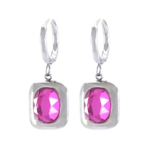 FerizZ 316L Çelik Pembe Taşlı Fantezi Küpe UNK-562 Beyaz