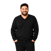 Battalmoda Erkek Büyük Beden Siyah V Yaka Pamuklu Kazak 3xl-4xl-5xl-6xl