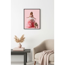 Doğal Ahşap Çerçeveli Retro Tablo - Pembe Vintage Stil Huhu2649