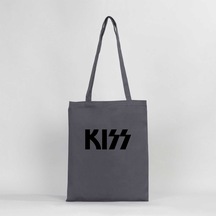 Kiss Logo 2 Gri Gabardin Bez Çanta
