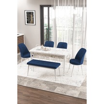 Masa Beyaz Mermer Sandalye Ve Bench Lacivert