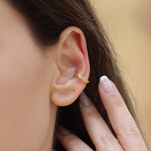 Baget Taşlı Gold Cuff Küpe Gümüş