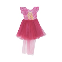 Kız Çocuk Barbie Baskılı Fırfır Kol Tütü Kuyruklu Tüllü Elbise 001